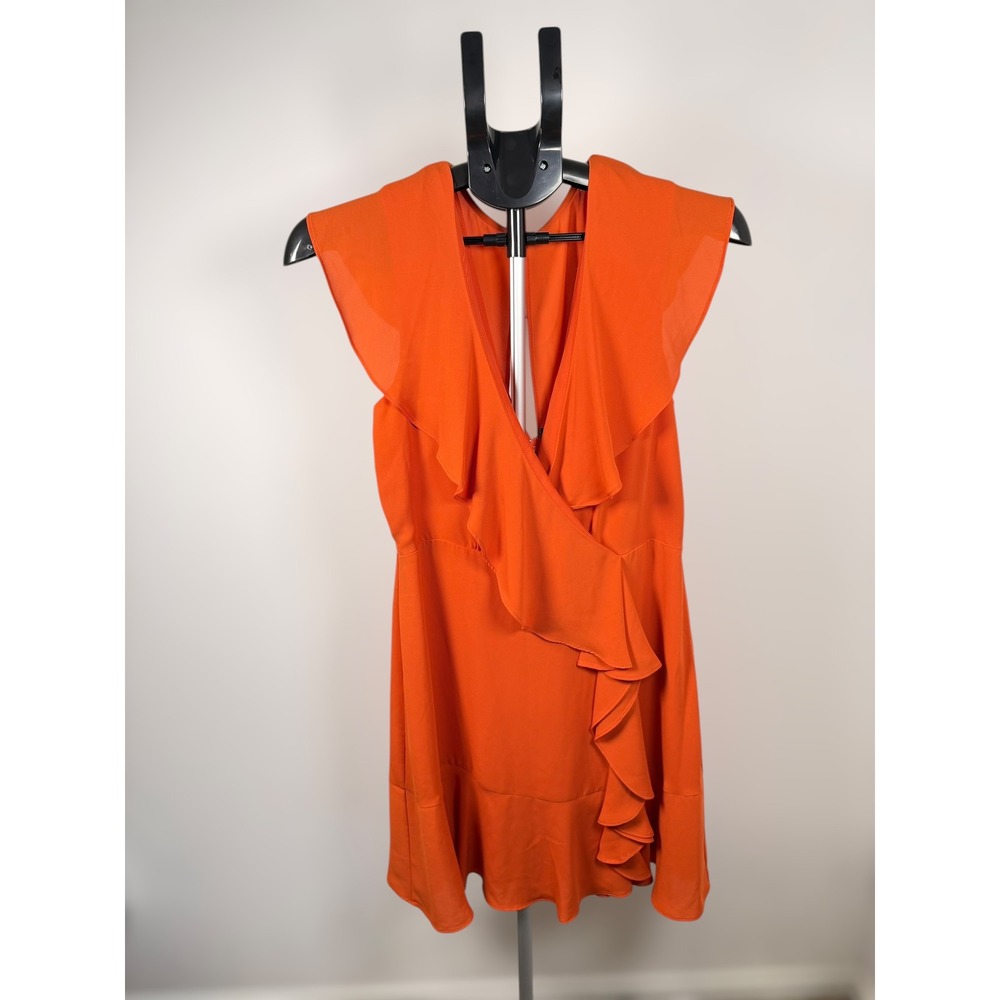 BCBGMAXAZRIA Orange Ruffle Wrap Style Sleeveless Cocktail Dress Size 8 NWT